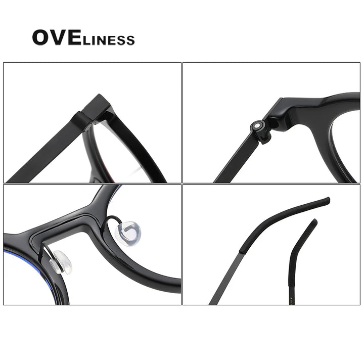 Oveliness Unisex Full Rim Round Acetate Titanium Eyeglasses 1846 Full Rim Oveliness