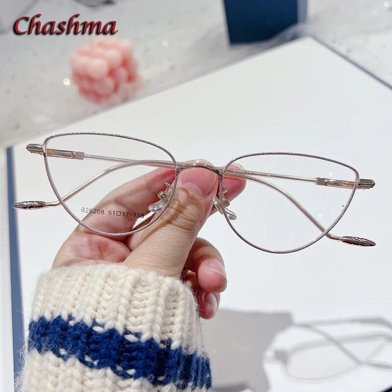 Chashma Ochki Women's Full Rim Cat Eye Stainless Steel Eyeglasses 26208 Full Rim Chashma Ochki Coffee Gold  