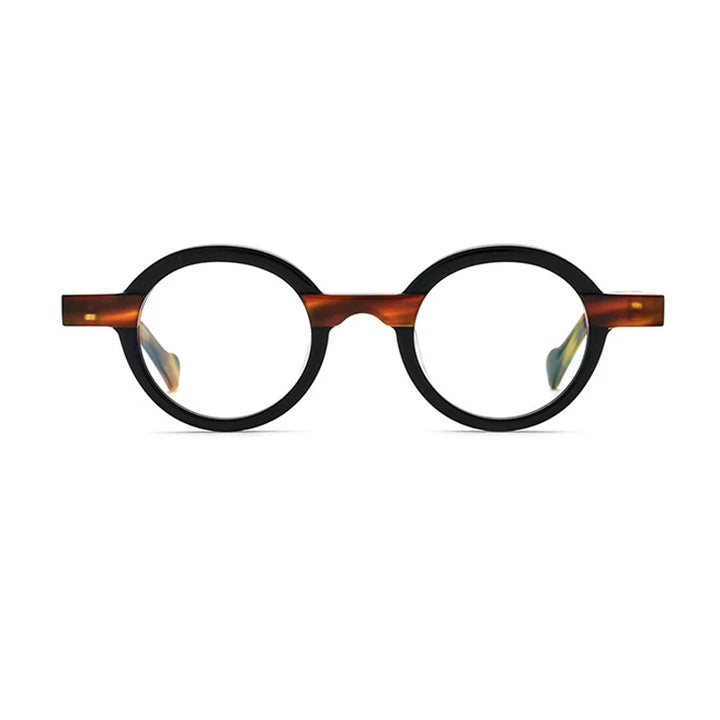 Black Mask Unisex Full Rim Small Round Acetate Eyeglasses 19231 Full Rim Black Mask Amber Black