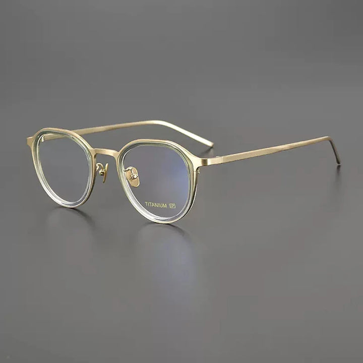 Gatenac Unisex Full Rim Square Acetate Titanium Eyeglasses Gxyj1202 Full Rim Gatenac Gold