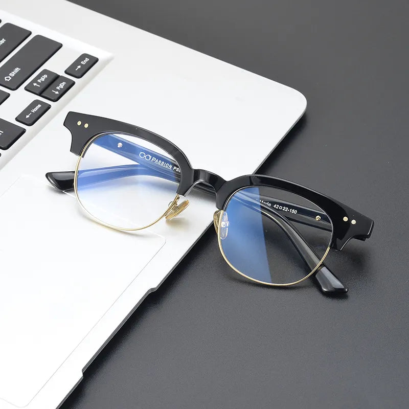 Black Mask Unisex Semi Rim Square Acetate Eyeglasses 15022 Full Rim Black Mask
