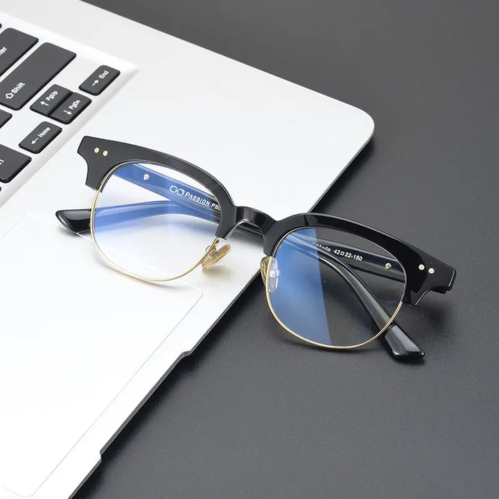 Black Mask Unisex Semi Rim Square Acetate Eyeglasses 15022 Full Rim Black Mask