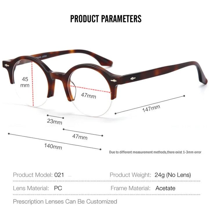 Muzz Unisex Semi Rim Round Acetate Eyeglasses Nn021 Semi Rim Muzz
