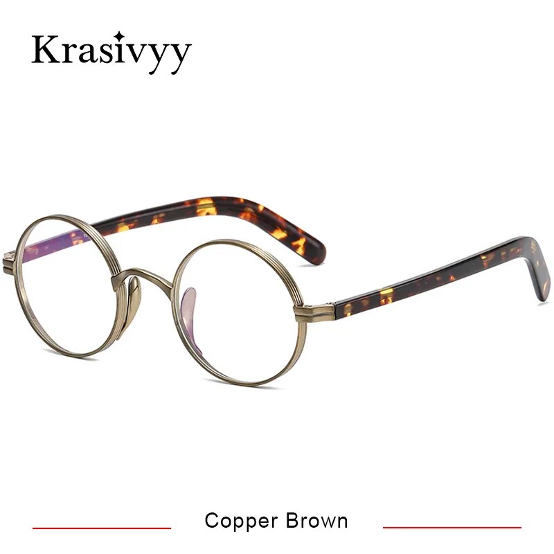 Krazivyy Men's Full Rim Small Round Titanium Eyeglasses Kr101 Full Rim Krasivyy Copper Brown CN 