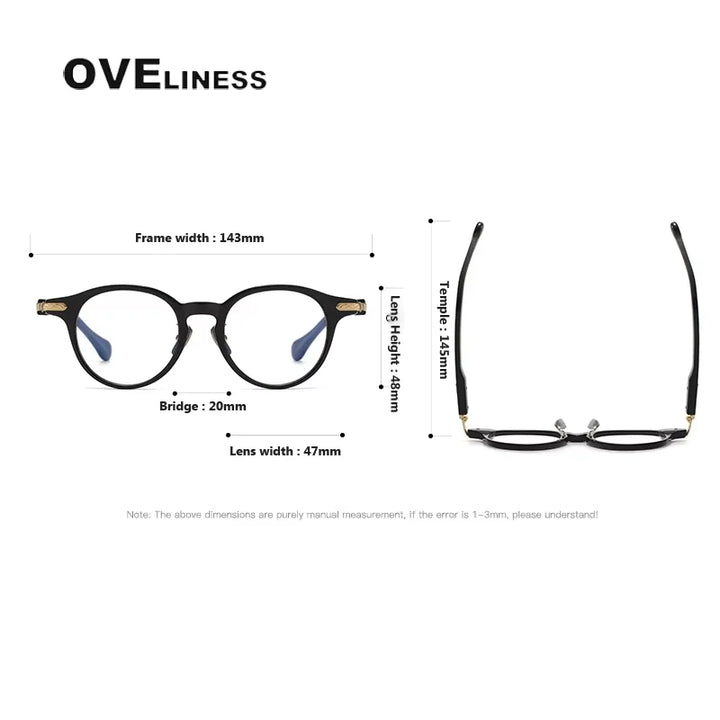 Oveliness Unisex Full Rim Round Oval Acetate Titanium Eyeglasses 80853 Full Rim Oveliness