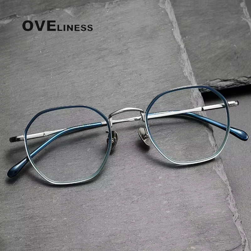 Oveliness Women's Full Rim Polygon Oval Acetate Titanium Eyeglasses 28502