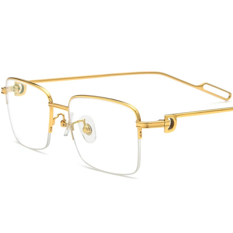 Hdcrafter Men's Semi Rim Square Titanium Alloy Eyeglasses 150258 Semi Rim Hdcrafter Eyeglasses Gold