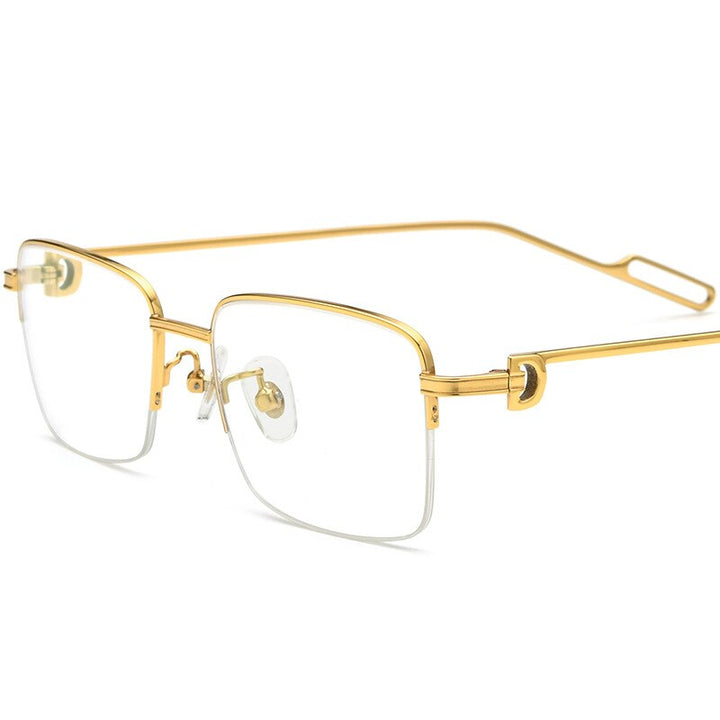 Hdcrafter Men's Semi Rim Square Titanium Alloy Eyeglasses 150258 Semi Rim Hdcrafter Eyeglasses Gold