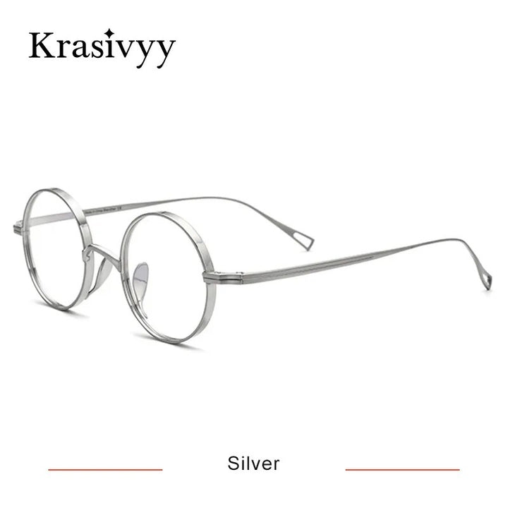 Krasivyy Men's Full Rim Small Round Titanium Eyeglasses Kr10518 Full Rim Krasivyy Silver CN 