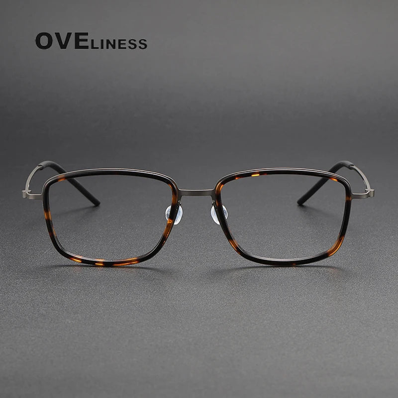 Oveliness Unisex Full Rim Polygon Acetate Titanium Eyeglasses 5803 Full Rim Oveliness