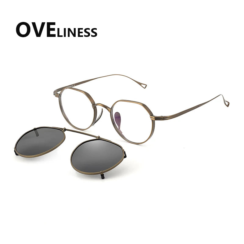 Oveliness Women's Full Rim Polygon Titanium Eyeglasses Clip On Sunglasses 29916