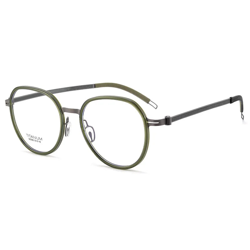 CCspace Unisex Full Rim Round Titanium Eyeglasses 57284 Full Rim CCspace Green