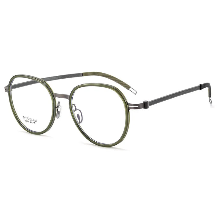 CCspace Unisex Full Rim Round Titanium Eyeglasses 57284 Full Rim CCspace Green