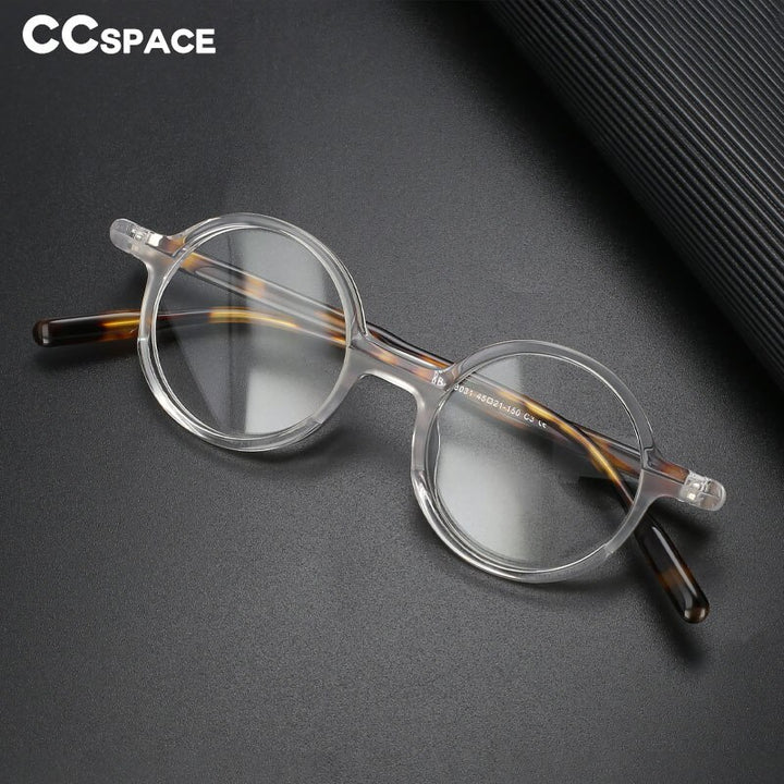 CCspace Unisex Full Rim Round Acetate Eyeglasses 56056 Full Rim CCspace