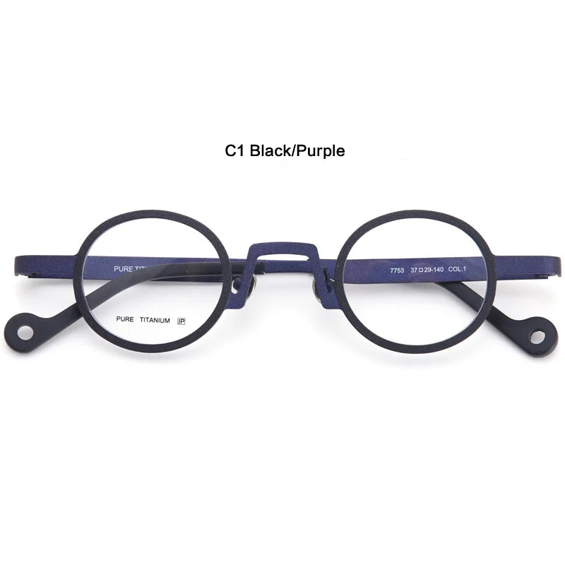 Muzz Unisex Full Rim Small Round Titanium Eyeglasses T7753 Full Rim Muzz C1