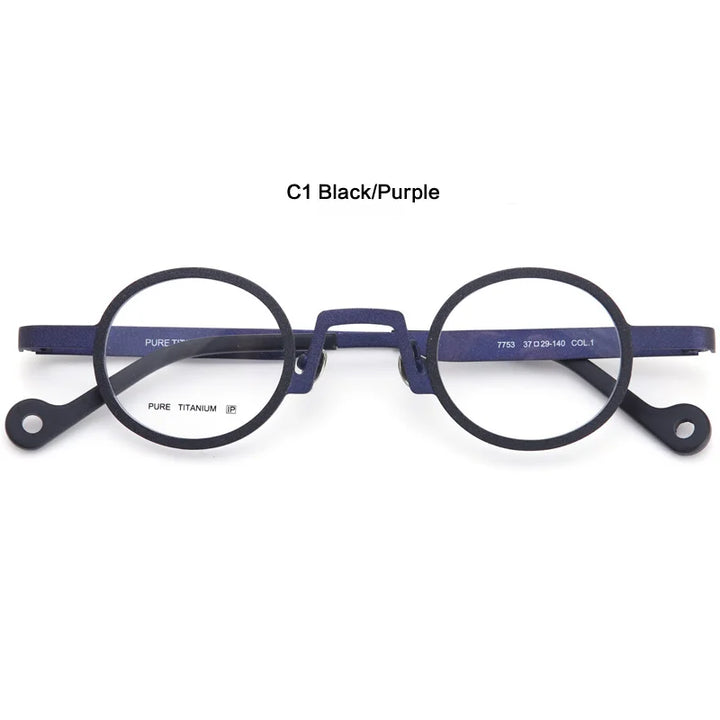 Muzz Unisex Full Rim Small Round Titanium Eyeglasses T7753 Full Rim Muzz C1