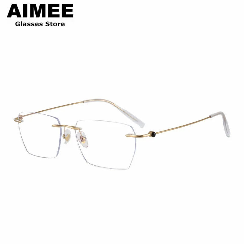Aimee Men's Rimless Square Polygon Titanium Eyeglasses 14256 Rimless Aimee Golden
