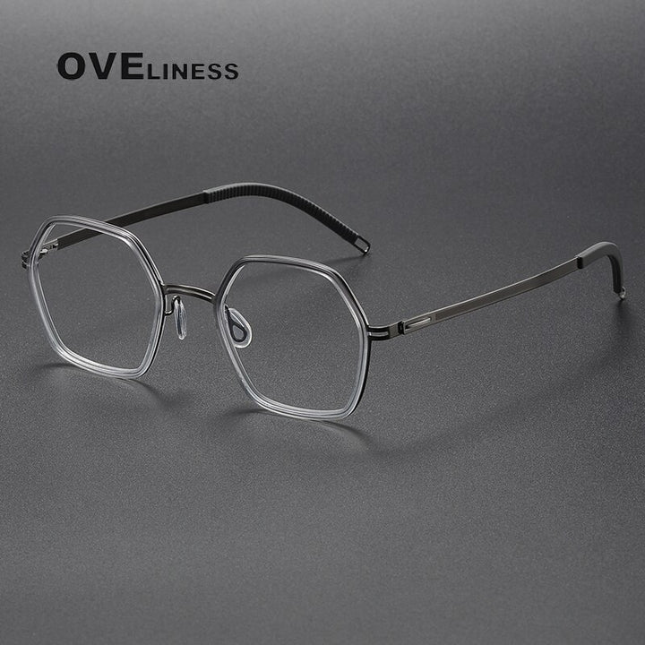 Oveliness Unisex Full Rim Polygon Acetate Titanium Eyeglasses 8202322 Full Rim Oveliness grey gun
