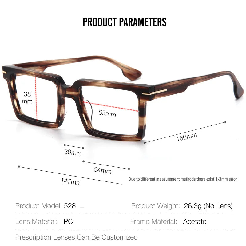 Muzz Men's Full Rim Large Square Acetate Eyeglasses 528 Full Rim Muzz