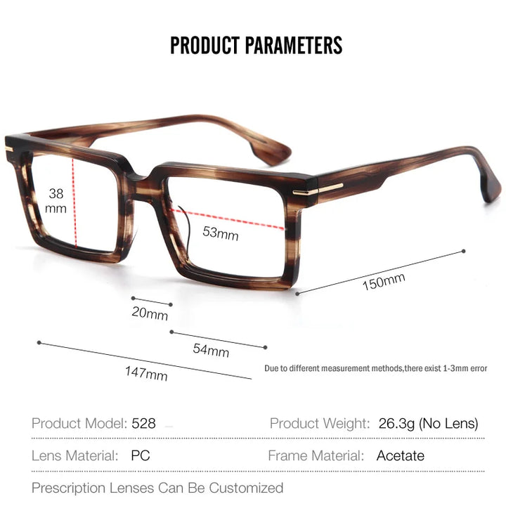 Muzz Men's Full Rim Large Square Acetate Eyeglasses 528 Full Rim Muzz