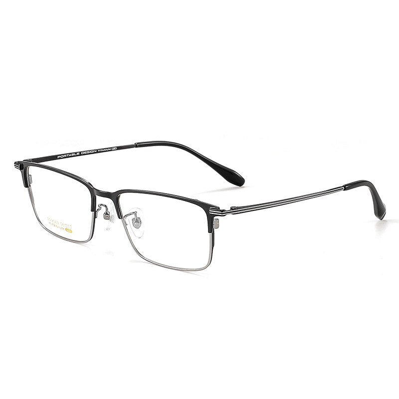 KatKani Unisex Full Rim Large Square Titanium Eyeglasses 99069 Full Rim KatKani Eyeglasses Black Gun  