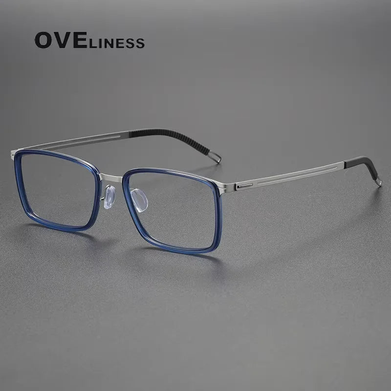 Oveliness Women's Full Rim Square Titanium Acetate Eyeglasses 82004 Full Rim Oveliness blue silver