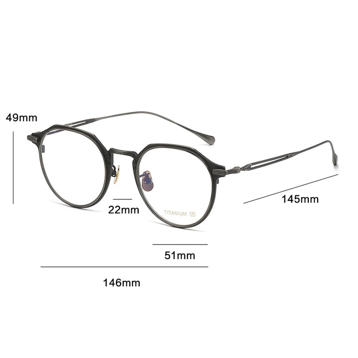 Gatenac Unisex Full Rim Flat Top Round Titanium Eyeglasses Gxyj1092 Full Rim Gatenac