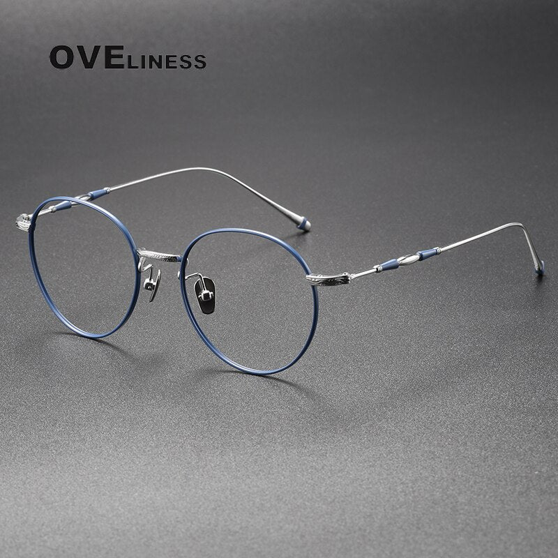 Oveliness Unisex Full Rim Irregular Round Titanium Eyeglasses M3048a Full Rim Oveliness blue silver  