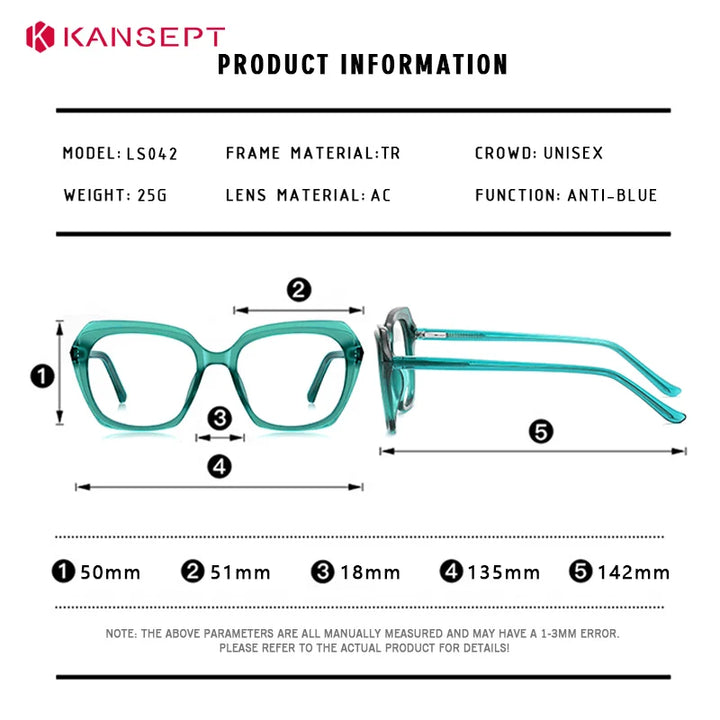 Kansept Women's Full Rim Oval Tr 90 Titanium Reading Glasses 66042