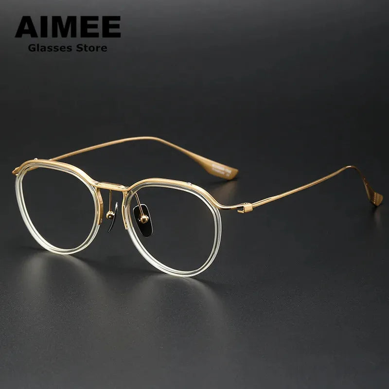 Aimee Unisex Semi Rim Brow Line Oval Titanium Acetate Eyeglasses 4131 Semi Rim Aimee