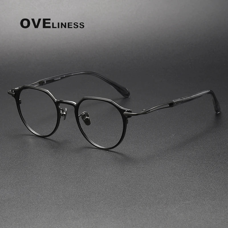 Oveliness Unisex Full Rim Flat Top Round Titanium Eyeglasses 4621 Full Rim Oveliness black gun  