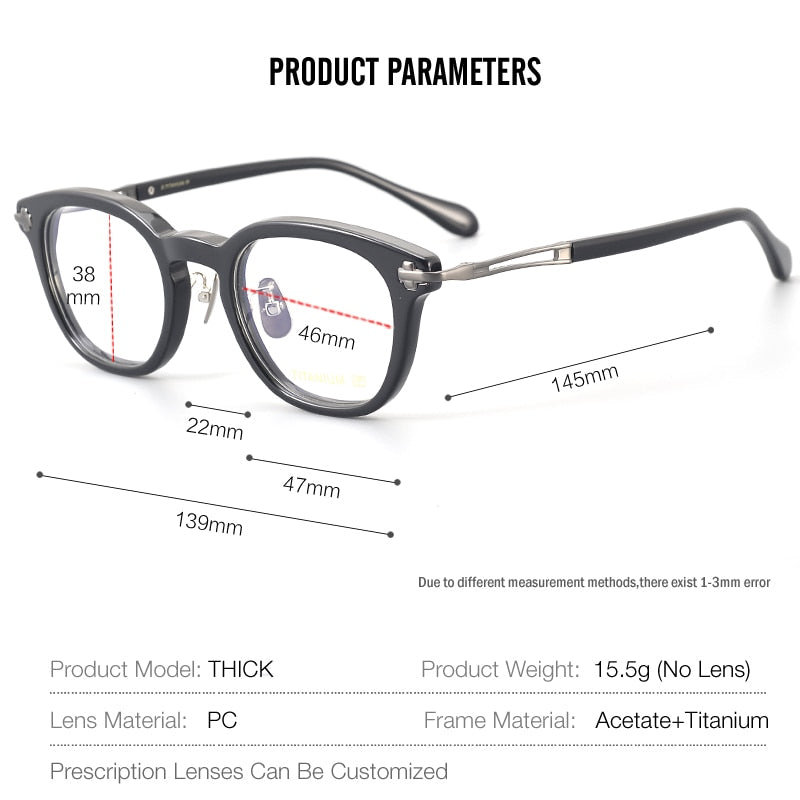 Muzz Men's Full Rim Square Acetate Titanium Eyeglasses Thick Full Rim Muzz