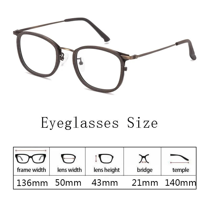 Hdcrafter Women's Full Rim Square Wood Titanium Eyeglasses 98095