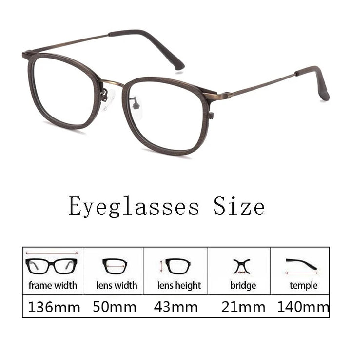 Hdcrafter Women's Full Rim Square Wood Titanium Eyeglasses 98095