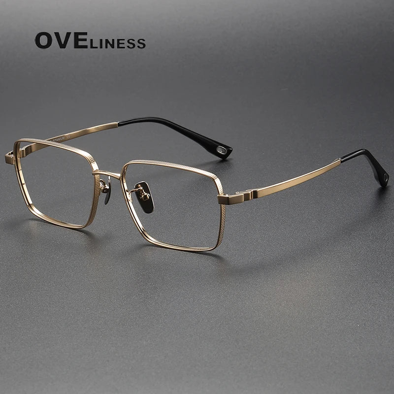 Oveliness Men's Full Rim Square Titanium Eyeglasses 80927 Full Rim Oveliness gold  