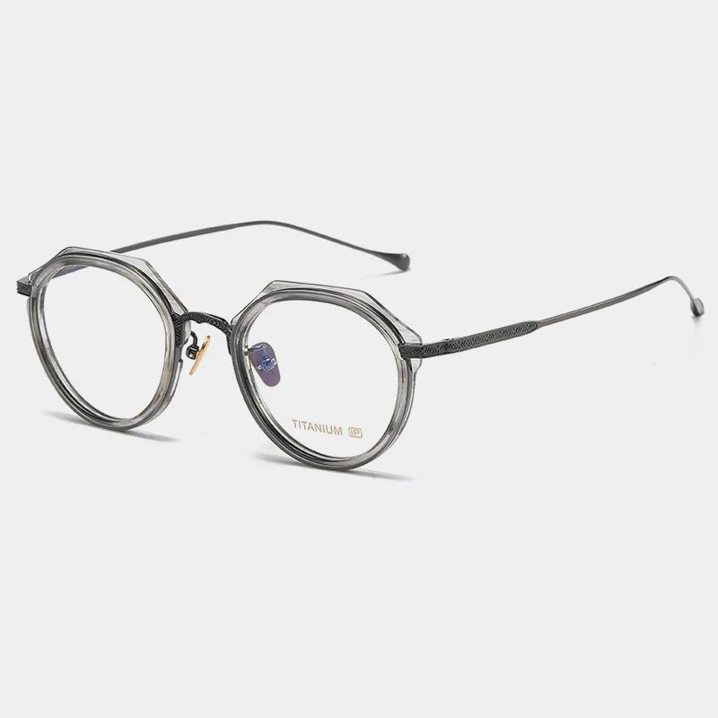 Gatenac Unisex Full Rim Flat Top Round Titanium Acetate Eyeglasses Gxyj1140 Full Rim Gatenac gray Stripes