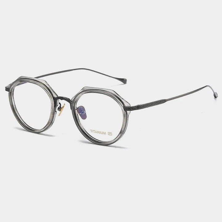 Gatenac Unisex Full Rim Flat Top Round Titanium Acetate Eyeglasses Gxyj1140 Full Rim Gatenac gray Stripes