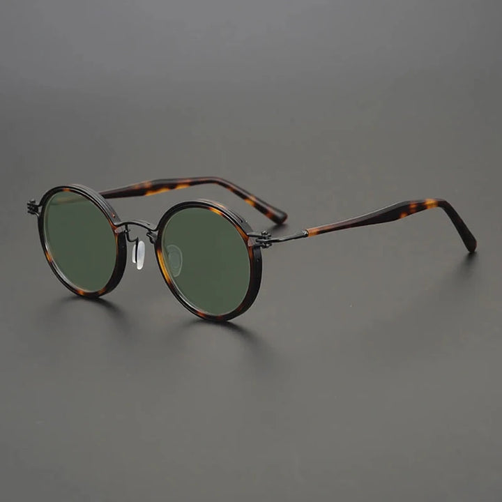 Gatenac Unisex Full Rim Round Polarized Acetate Titanium Sunglasses Mo10 Sunglasses Gatenac Tortoiseshell Green