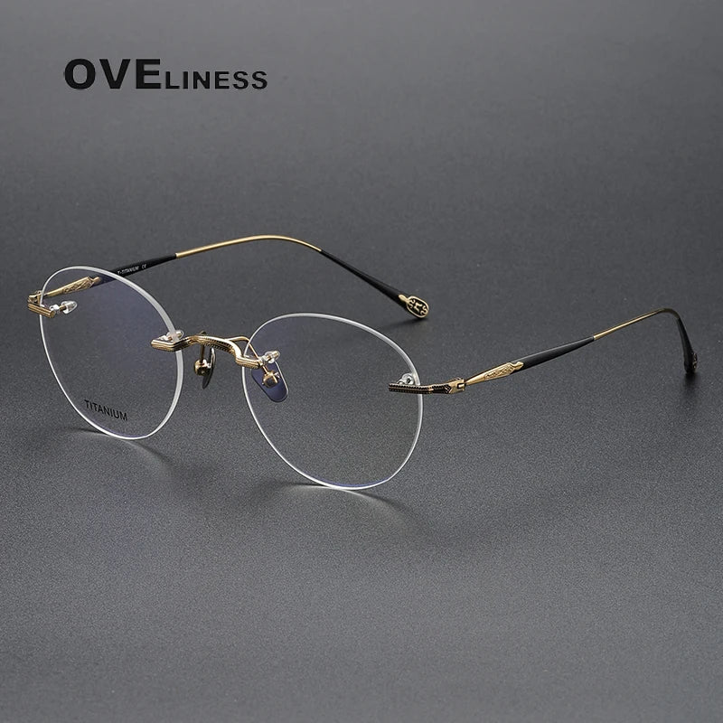 Oveliness Unisex Rimless Round Titanium Eyeglasses 80955 Rimless Oveliness gold  