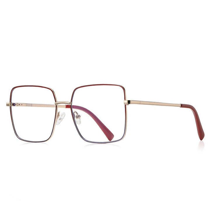 CCspace Unisex Full Rim Square Spring Hinge Alloy Eyeglasses 56270 Full Rim CCspace C6RedBlue