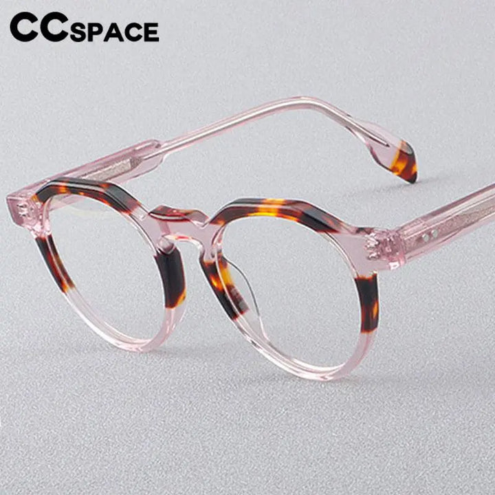 CCspace Women's Full Rim Flat Top Round Acetate Eyeglasses 56910 Full Rim CCspace
