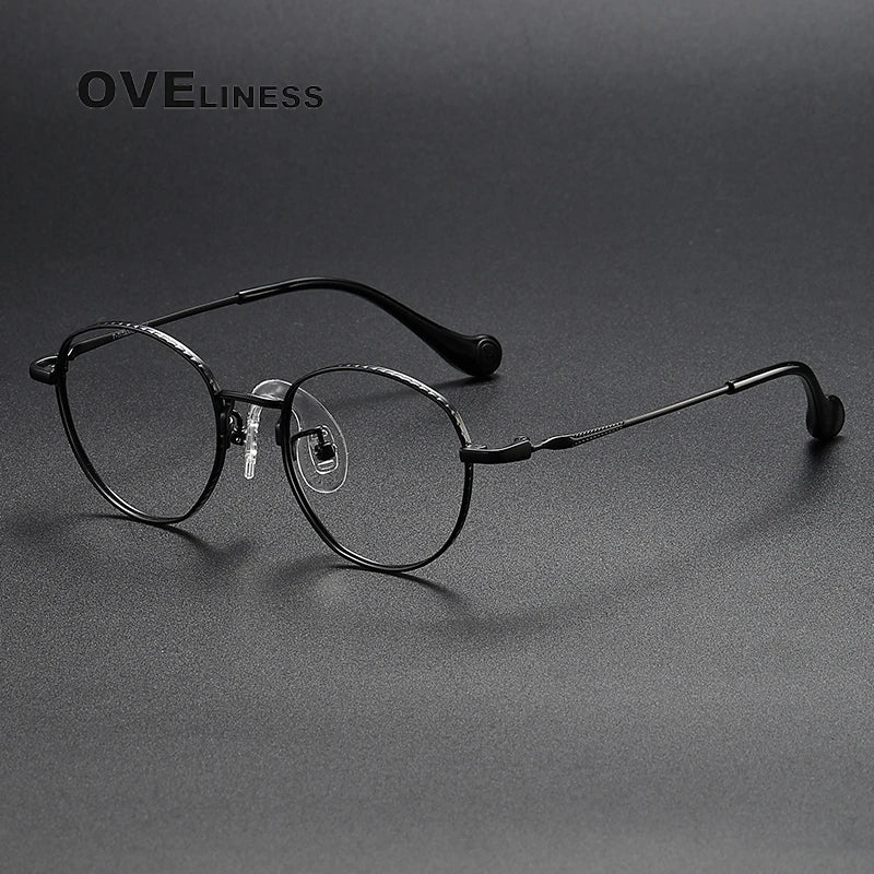 Oveliness Unisex Full Rim Round Titanium Eyeglasses 80950 Full Rim Oveliness black