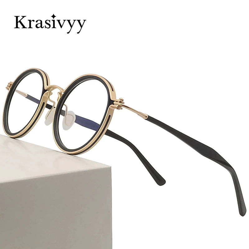 Krasivyy Unisex Full Rim Round Acetate Titanium Eyeglasses 55862