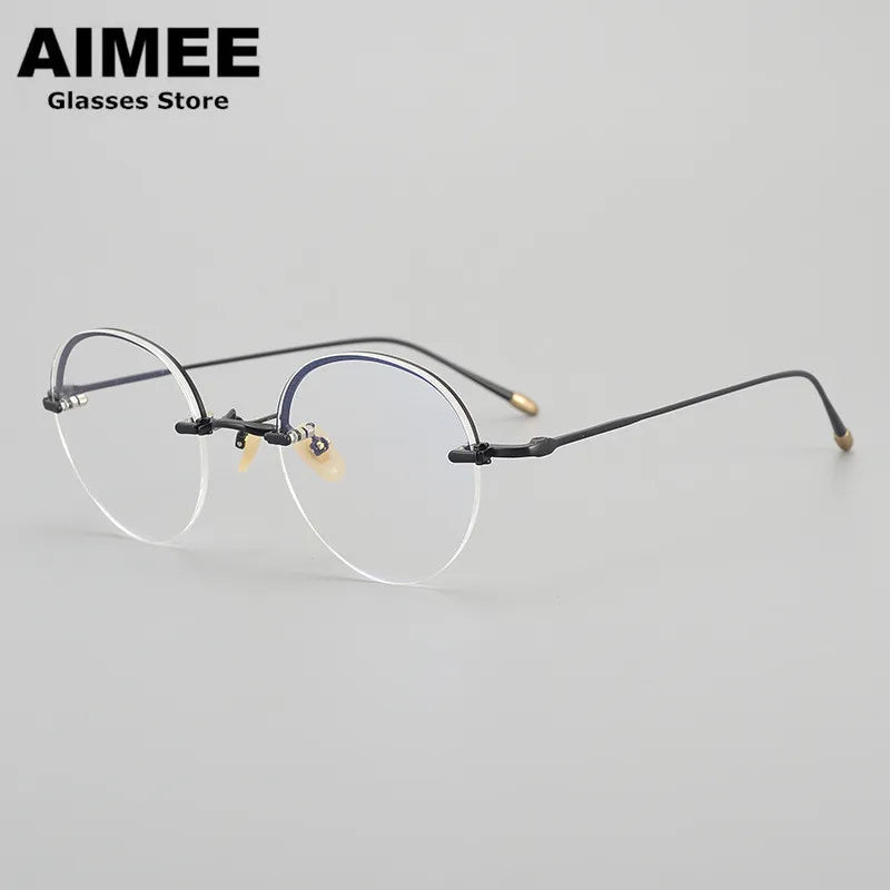Aimee Unisex Semi Rim Round Titanium Eyeglasses 45921 Semi Rim Aimee Black