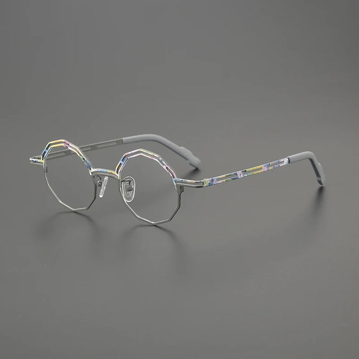 Hewei Unisex Full Rim Polygon Round Titanium Eyeglasses 85888