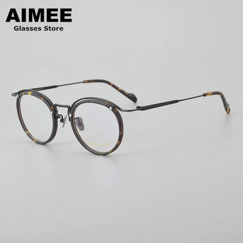 Aimee Unisex Full Rim Round Acetate Titanium Eyeglasses 20036