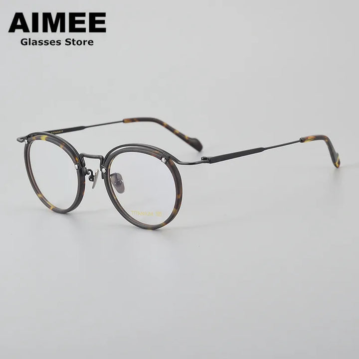 Aimee Unisex Full Rim Round Acetate Titanium Eyeglasses 20036