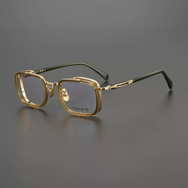 Gatenac Unisex Full Rim Square Acetate Titanium Eyeglasses Gxyj1023 Full Rim Gatenac Green