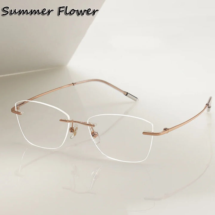 Summer Flower Women's Rimless Polygon Titanium Eyeglasses 10227