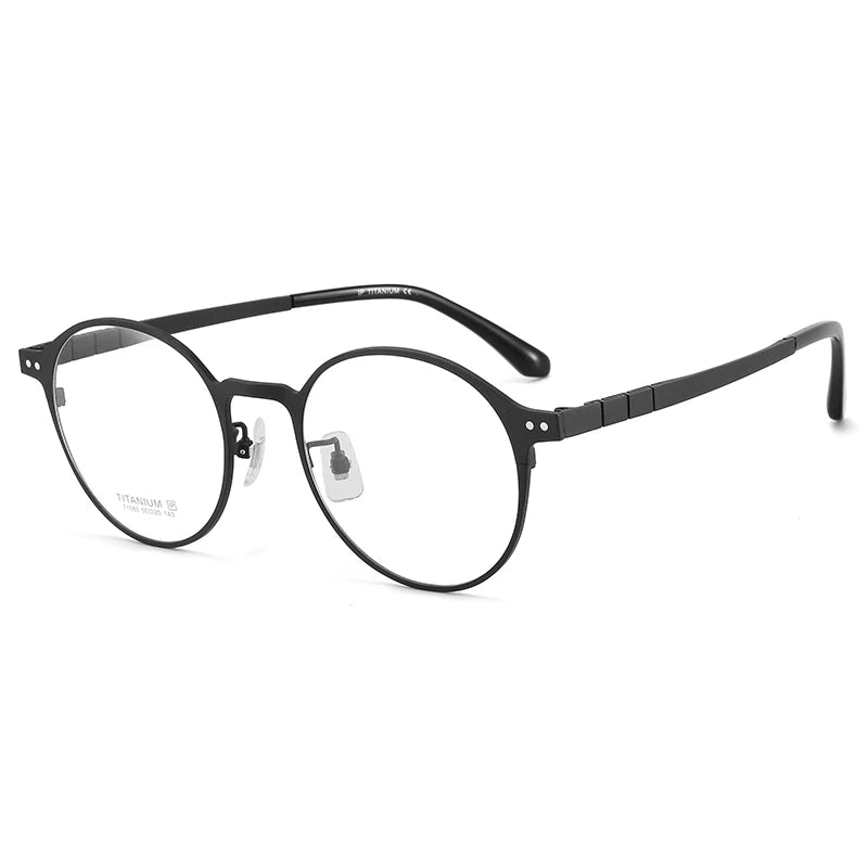 Bclear Unisex Full Rim Round Titanium Eyeglasses 71080 Full Rim Bclear Matte Black